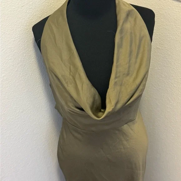 ASOS Edition Olive Green Satin Maxi Gown Dress Halter Open Back Bridesmaid 8 - Picture 3 of 11